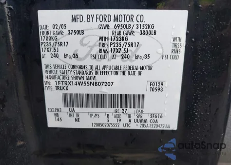 2005 Ford F-150 Stx/Xl/Xlt from USA, damaged, VIN 1FTRX14W55NB07207